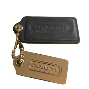 Coach Navy Leather and Silver Metal Logo Hangtag Charm Set Replacement. Rare